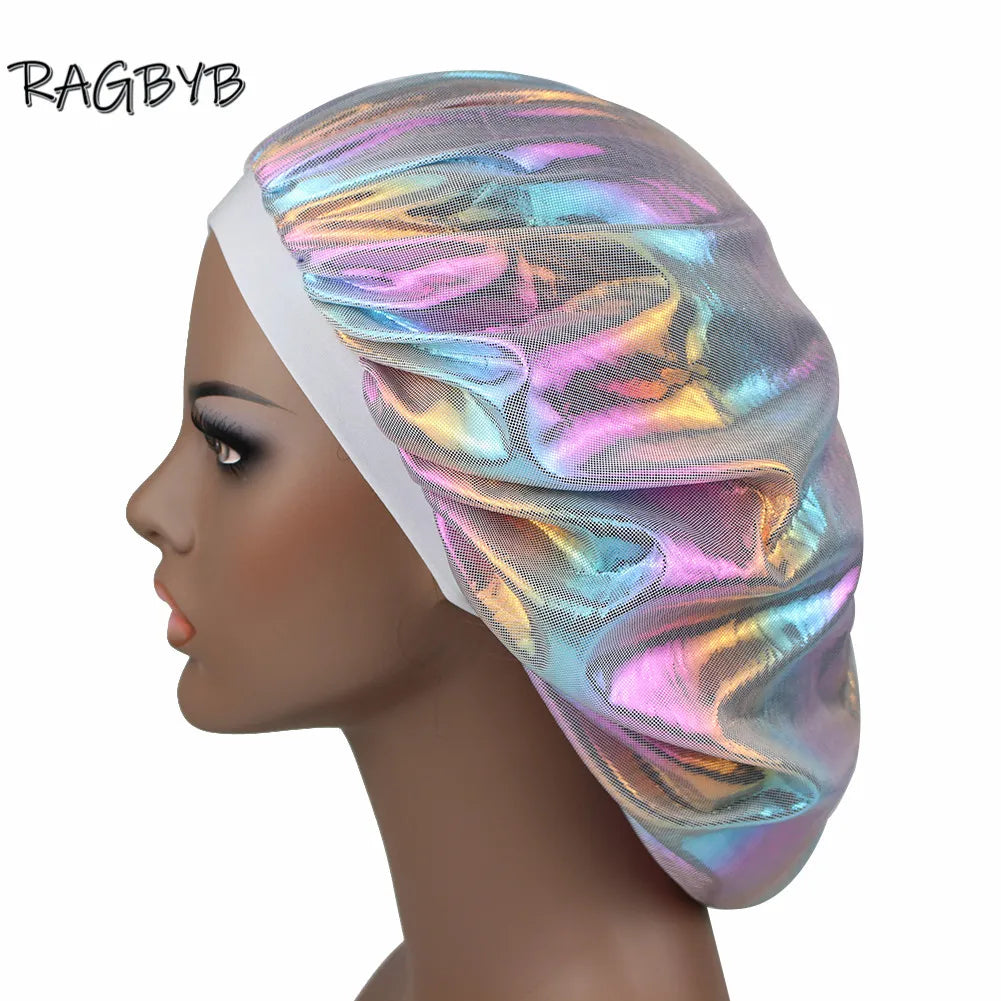 Unisex Glitter Silk Durag Matching Bonnet Set Men Silky Durag Bandanas Bonnet for Women Sleep Cap Wave Hair Cap Head Scarf Durag