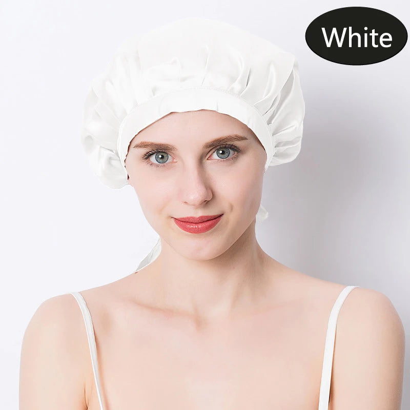 Women's Adjustable Lace-up  Mulberry Silk Sleep Hair Hat Care  Headwrap Hat Satin Sleeping Bonnet Night Cap