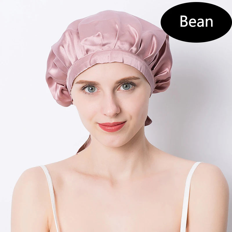 Women's Adjustable Lace-up  Mulberry Silk Sleep Hair Hat Care  Headwrap Hat Satin Sleeping Bonnet Night Cap