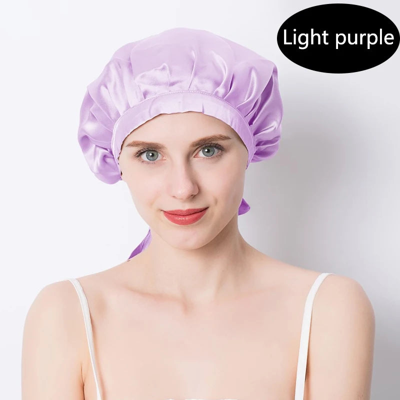 Women's Adjustable Lace-up  Mulberry Silk Sleep Hair Hat Care  Headwrap Hat Satin Sleeping Bonnet Night Cap