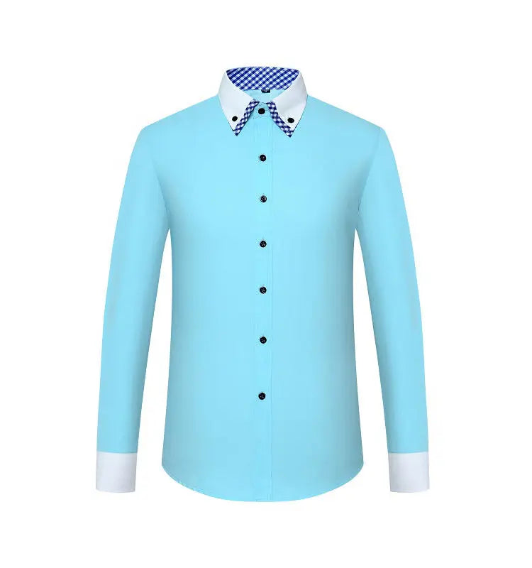 Mens Dress Shirt Long Sleeve Non Iron Fashion Double Layer Business Formal Regular Fit Office Camisa Social Shirts Drop Shipping