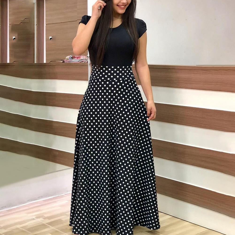 Hot Sales!!Casual Women's Dresses Floral Print Color Block Round Neck Beach Party Short Sleeve Maxi Dress