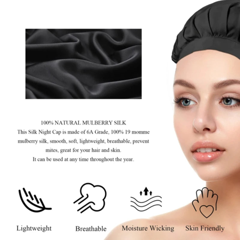 Women's Adjustable Lace-up  Mulberry Silk Sleep Hair Hat Care  Headwrap Hat Satin Sleeping Bonnet Night Cap