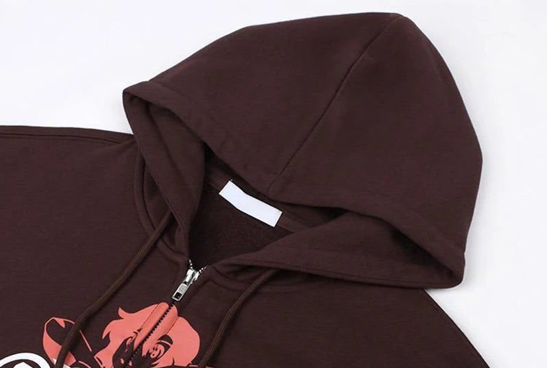 Y2K Harajuku Korean Style Loose Skeleton Zip-Up Hoodie Grunge Long Sleeve Gothic Hooded Jacket Retro Coat Oversized Sweatshirt