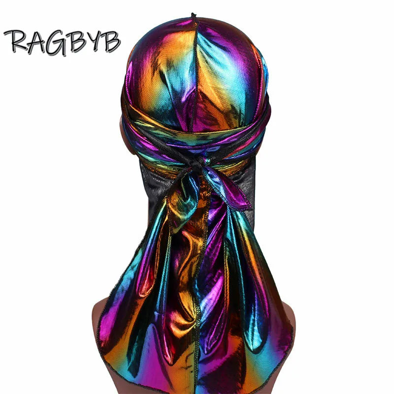 Unisex Glitter Silk Durag Matching Bonnet Set Men Silky Durag Bandanas Bonnet for Women Sleep Cap Wave Hair Cap Head Scarf Durag