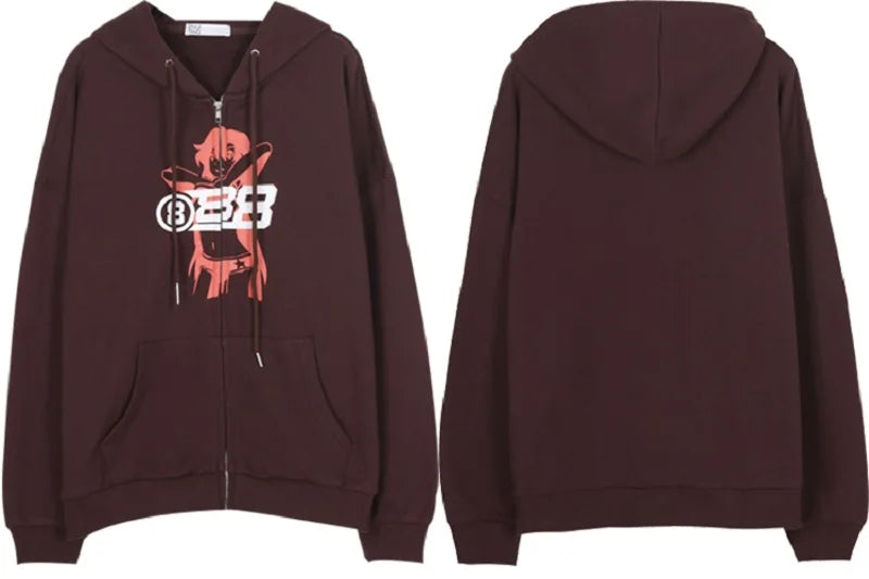 Y2K Harajuku Korean Style Loose Skeleton Zip-Up Hoodie Grunge Long Sleeve Gothic Hooded Jacket Retro Coat Oversized Sweatshirt