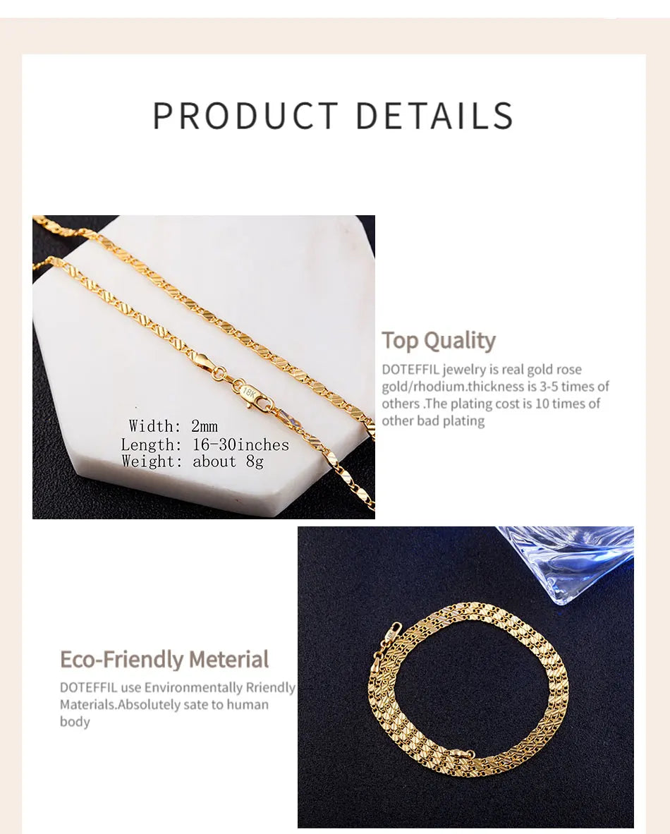 DOTEFFIL 925 Sterling Silver 16/18/20/22/24/26/28/30 Inch 2mm Gold Charm Chain Necklace For Women Man Wedding Fashion Jewelry