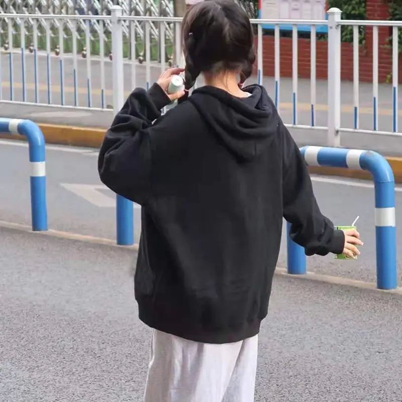 Y2K Harajuku Korean Style Loose Skeleton Zip-Up Hoodie Grunge Long Sleeve Gothic Hooded Jacket Retro Coat Oversized Sweatshirt