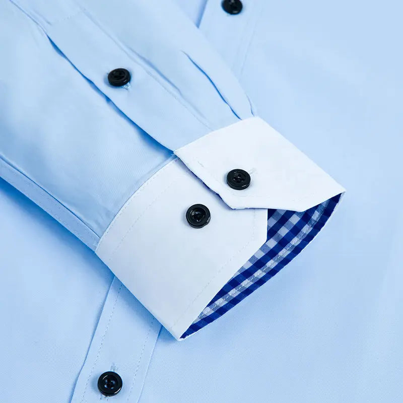 Mens Dress Shirt Long Sleeve Non Iron Fashion Double Layer Business Formal Regular Fit Office Camisa Social Shirts Drop Shipping