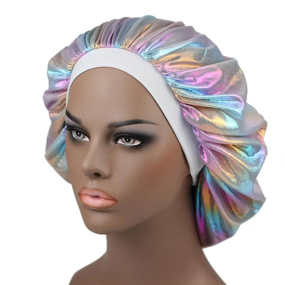 Unisex Glitter Silk Durag Matching Bonnet Set Men Silky Durag Bandanas Bonnet for Women Sleep Cap Wave Hair Cap Head Scarf Durag