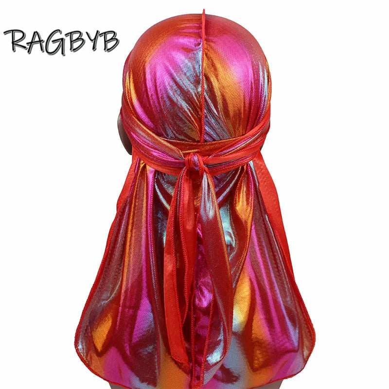 Unisex Glitter Silk Durag Matching Bonnet Set Men Silky Durag Bandanas Bonnet for Women Sleep Cap Wave Hair Cap Head Scarf Durag