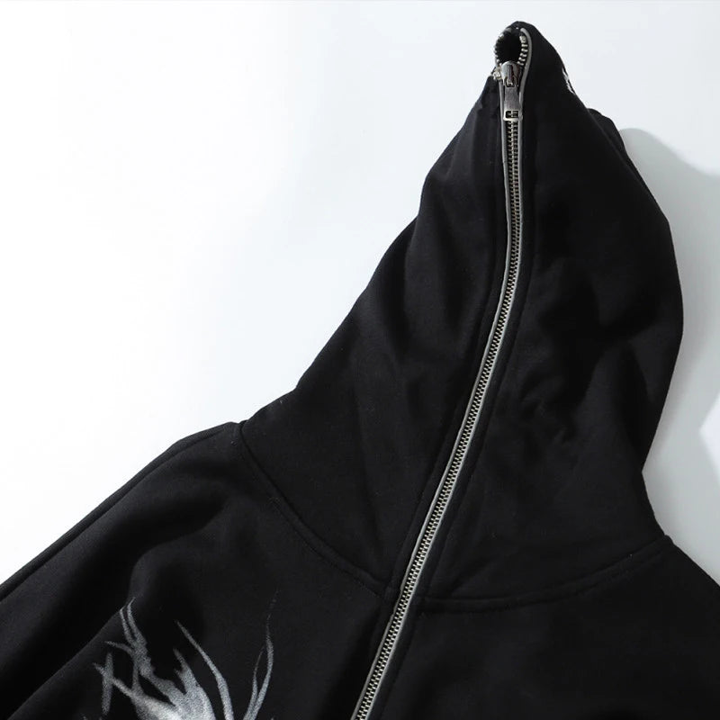 Y2k Hip Hop Letter Printed Zip Up Hoodie Women Cardigan Blue Sweatshirts Gothic Punk Clothes New Fashion Streetwear 90s Jackets