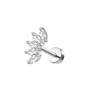 Bobisty 1pc 16G Cartilage Stud Earrings for Women Stainless Steel Small Opal Earring Studs Lip Bar Nose Ear Piercing Jewellery