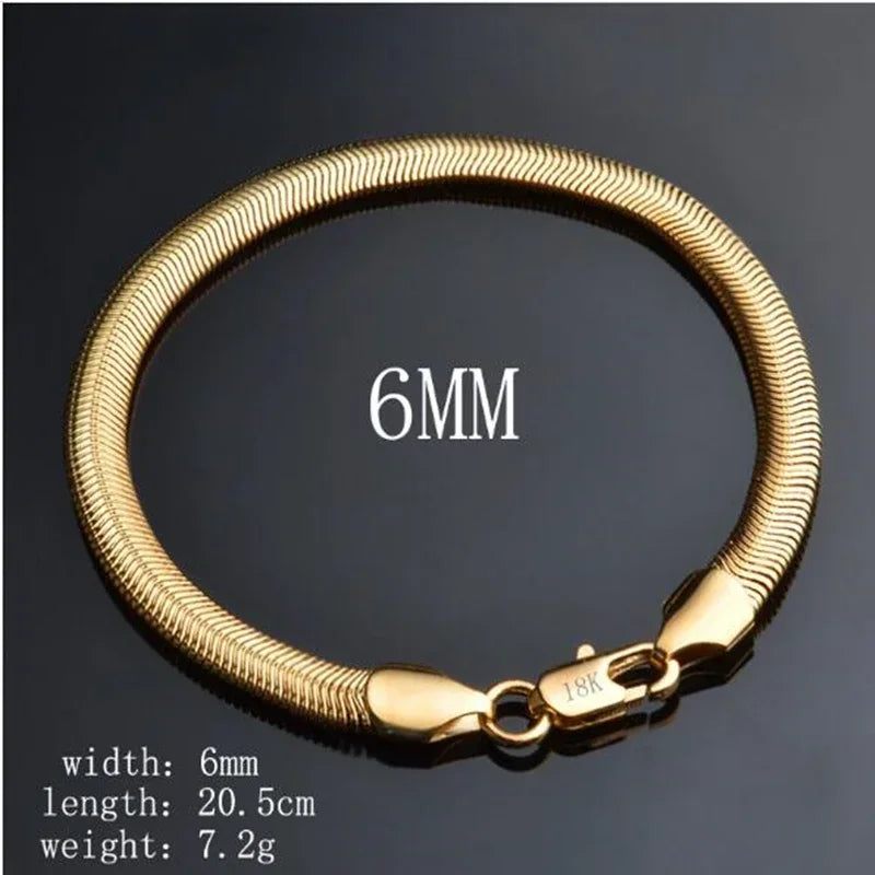 SAIYE 8 Inch 20cm 18k Gold Bracelet 4/6/8/10mm Sideways Chain Bracelet For Women Man Wedding Engagement Jewelry Gifts