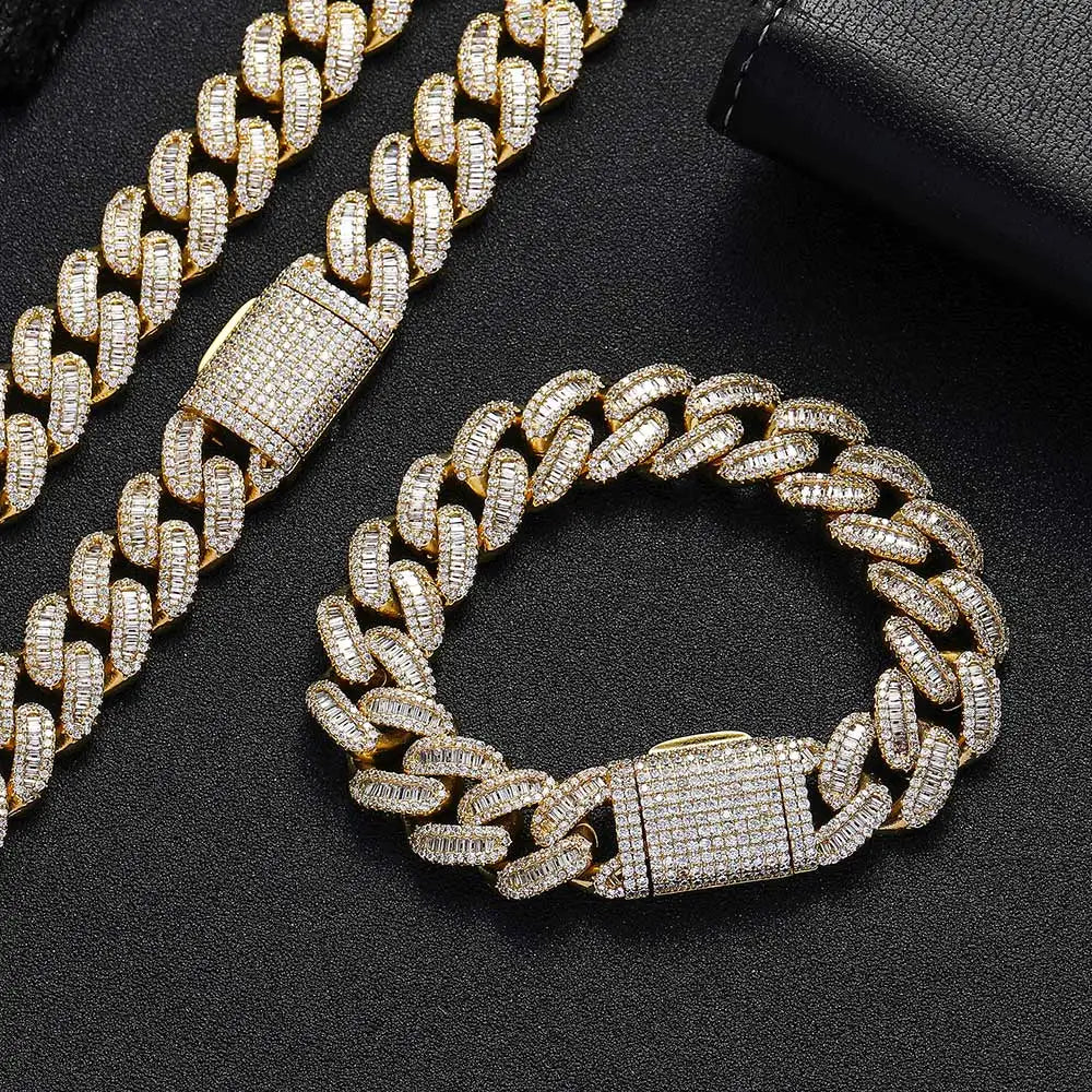 15mm Zircon Cuban Link Chain Iced Out In hand-set Simulated Diamond Stones Bling Miami CZ Necklace Gift for Her/Him