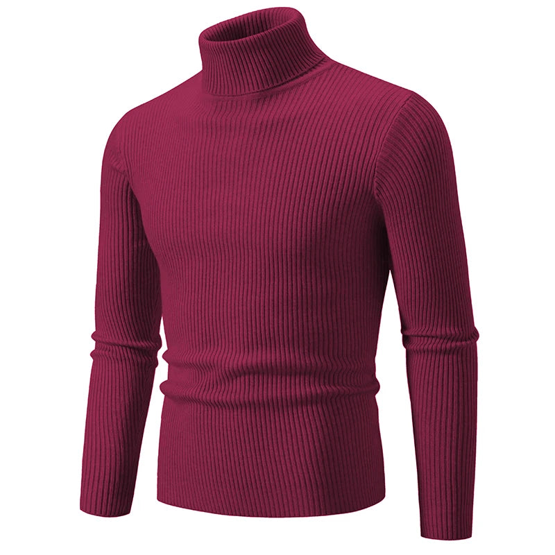 Spring Autumn New Men's High Neck Sweater Solid Color Pullover Knitted Tight Warm Top Casual Turtleneck Versatile Inner Matching