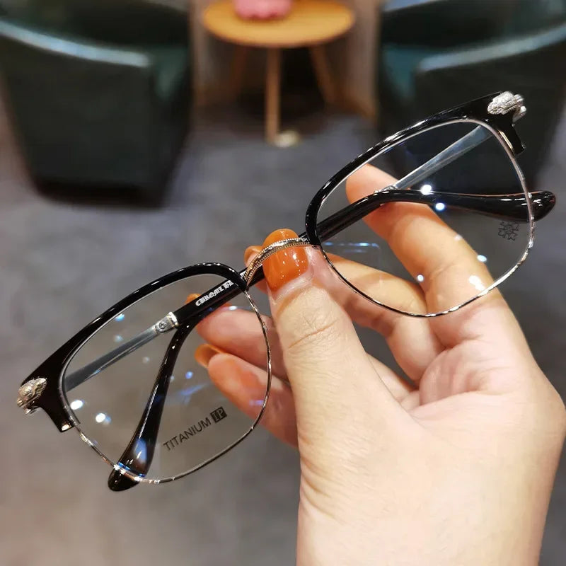 New Fashion Metal Half-frame Reading Glasses Men Women Eye Protection Anti-Blue Light Goggles High-End Business Eyeglasses