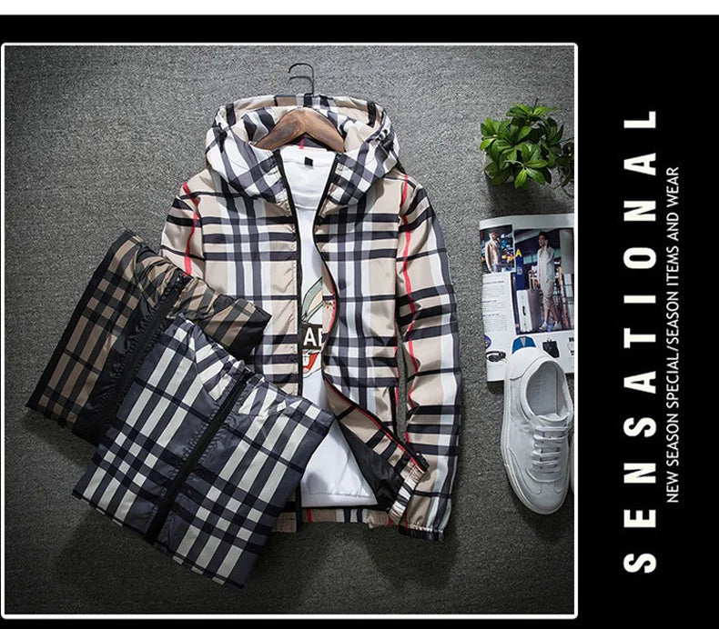 Jacket men's spring and fall new Korean Slim hooded versatile spring classic plaid blouse coat