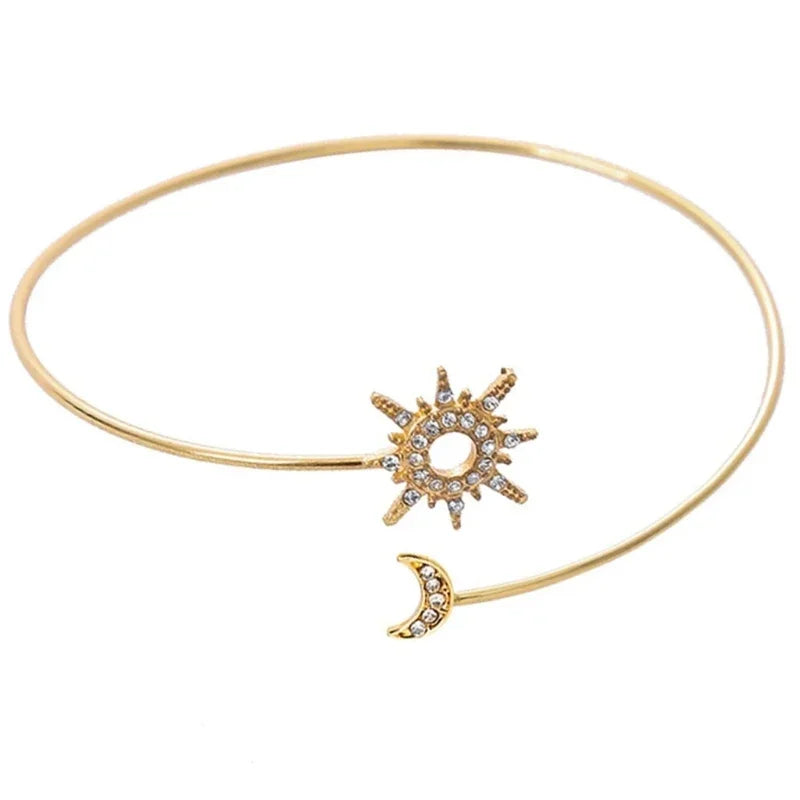 Vintage Simple Adjustable Upper Arm Cuff Bracelet Glossy Gold Plated Metal Armlet for Women Minimalist Open Armband Body Jewelry
