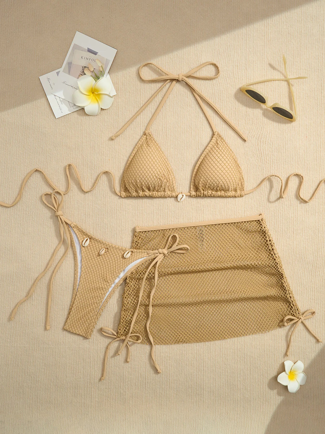 New Sexy Net Bikinis Female Swimsuits Women Three-Piece Swimwear Beach Swim Wear Bathing Suits Brazilian Bikini Set Pool Bather