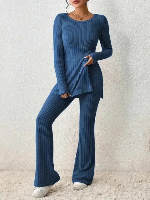 Autumn Winter Fashion Knit Suit 2024 Casual Loose Pullover+Elastic Long Pants Print Knitted Solid Two Pieces Sets Women Clothing
