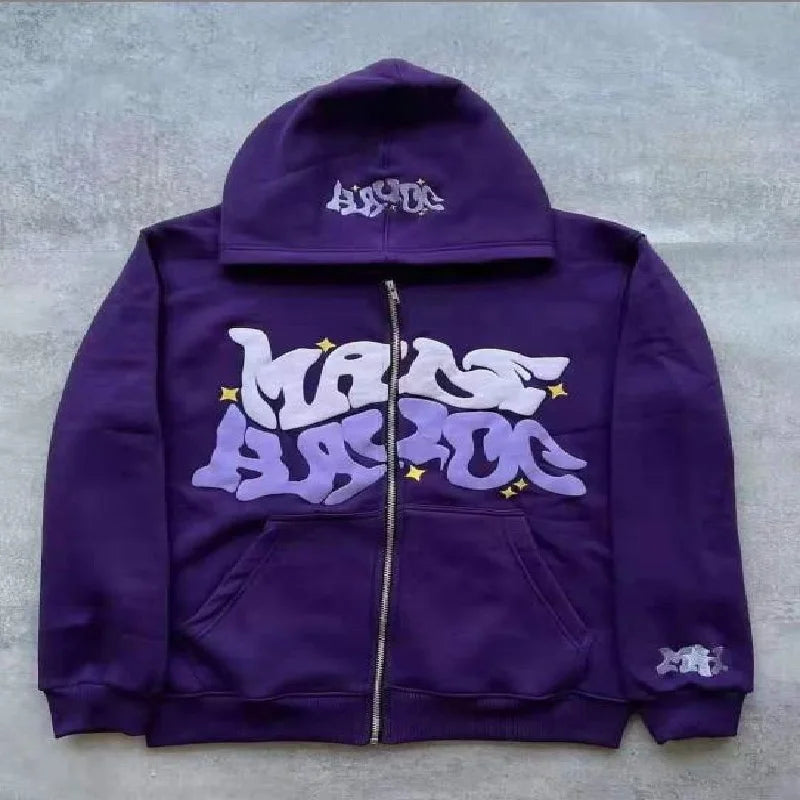 Y2K Letter Printed Hoodies Women Autumn Winter Harajuku Zip Up Hooded Sweatshirt Men Gothic Hip Hop Oversized Jackets Streetwear