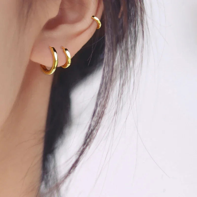 LATS 2024 New Simple Stainless Steel Small Hoop Earrings for Women Men 8mm To 20mm Round Cartilage Ear Piercing Fashion Jewelry