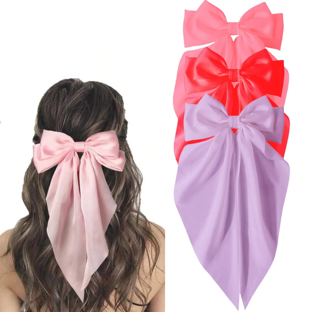 2/3/4/6/12pcs/set Silky Satin Oversized Bowknot Ribbon Hair Clip For Women Barrettes Metal Clips Aesthetic Hair Accessories