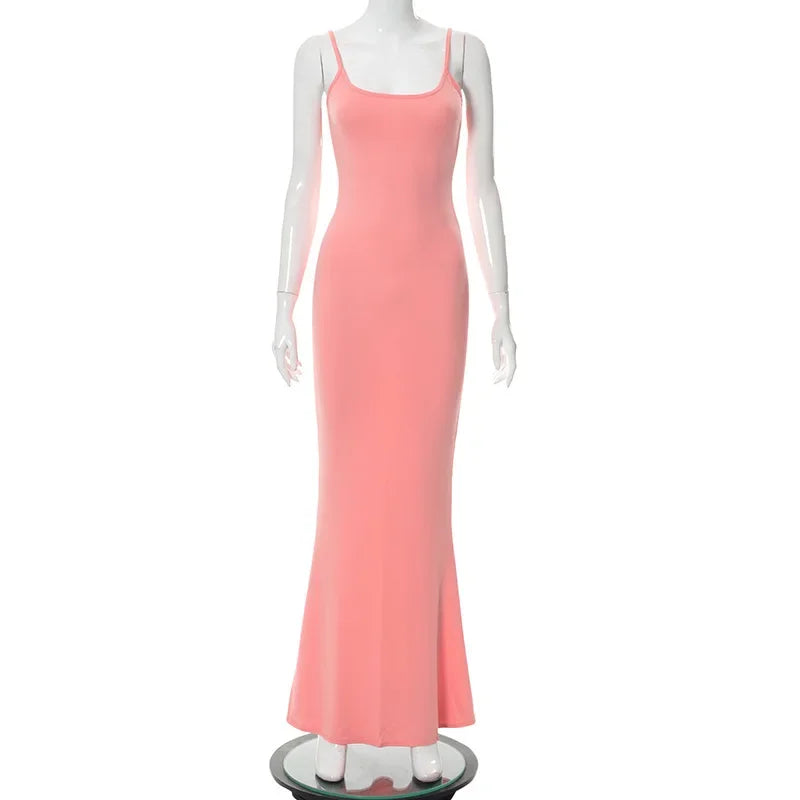 Y2K Backless Sexy Maxi Dress for Women 2025 Spring Slip Sleeveless Slim Party Concise Платье Female Bodycon Black Dress Vestidos
