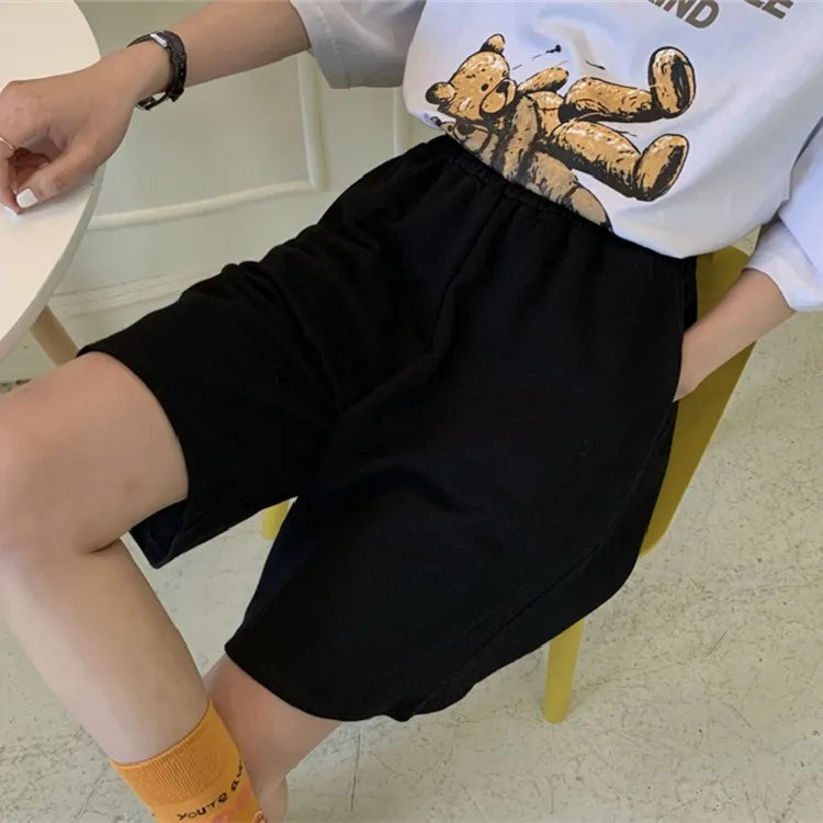 Elastic Waist Korean Style Short High Waist Pants Fitness Running Shorts Women Summer Harajuku Loose Casual Large Sports Shorts