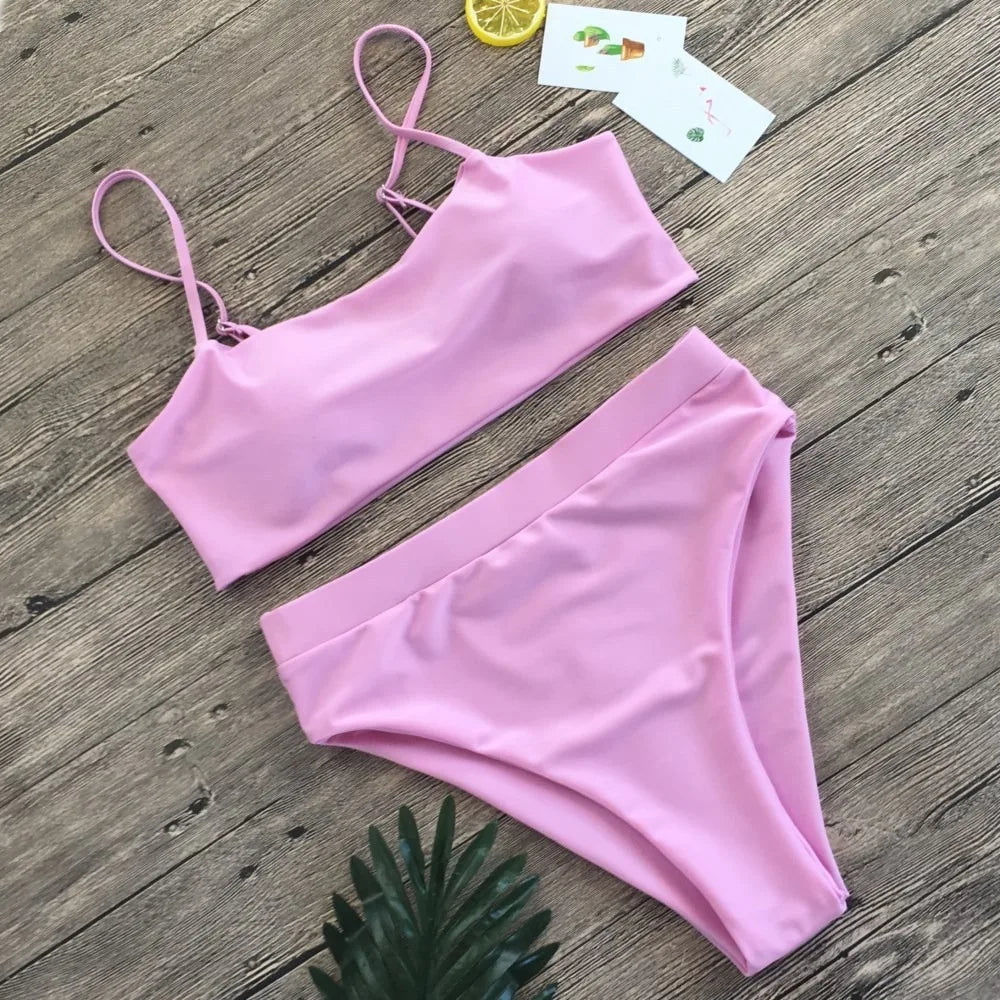 New 2024 Split Swimwear Solid Color Sexy Bikini Set Vacation Hollow Out Swimsuit Set For Woman Girl