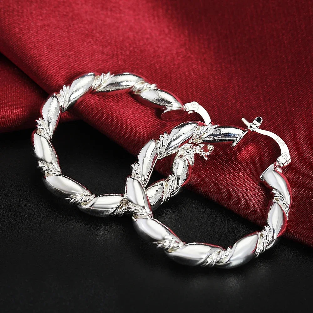 Hot 18K rose gold Rope Round big 4cm hoop earrings 925 Sterling silver Fashion Jewelry Wedding party popular Brand Holiday gifts