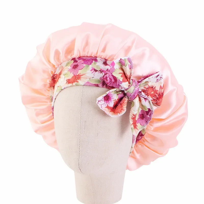 Baby Kids Satin Wide Band Sleeping Hat Night Cap Hair Care Beanie Turban Bonnet Children Girls Head wrap Scarf Bandana Headwear