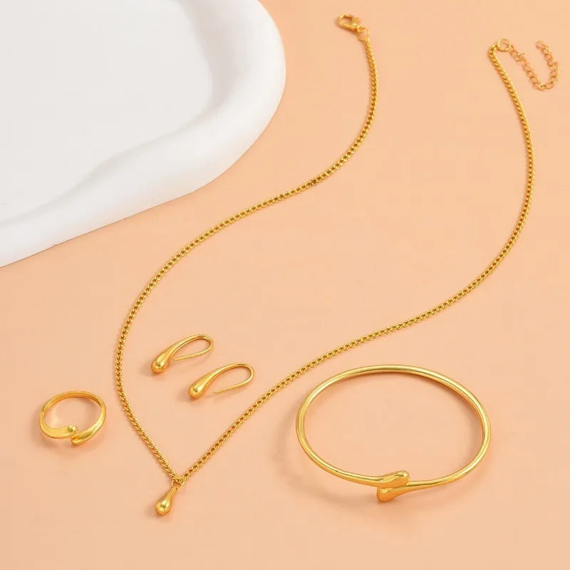 Charm 925 Sterling Silver Water Droplet Jewelry Set For Women Elegant Four-piece Earrings Ring Bracelet Set Personalized Jewelry