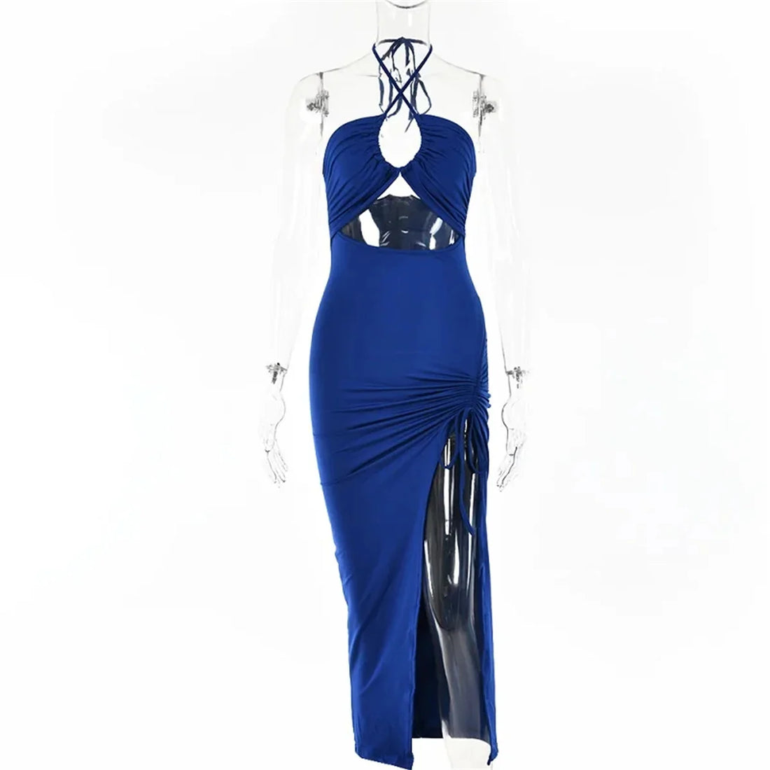 2025 Sexy Sleeveless Backless Dresses Women Summer Lace Up Halter Dress Pleated Split Party Vestidos Bodycon Night Club Clothes