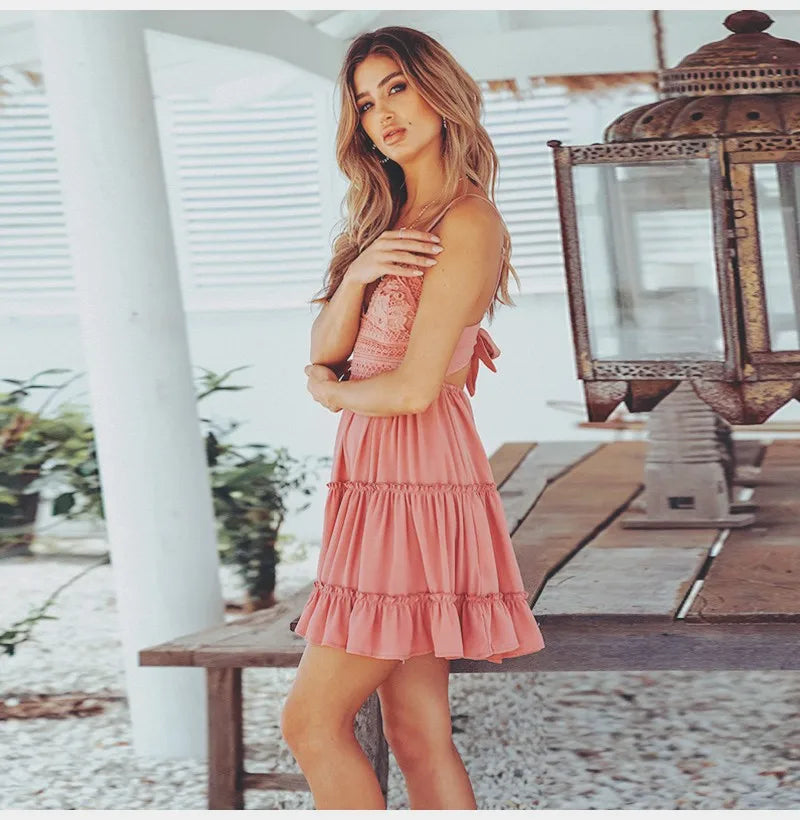 Summer Sexy Spaghetti Strap Women's Dress Fashion White Elegant Casual Mini Beach Party Dresses For Women Robe Femme