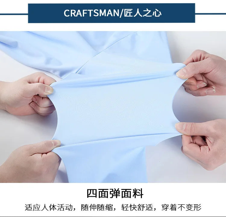 100 KG Non-Iron Four-way stretch Men's Long Sleeve Shirt Silky Foreign Trade Cross-Border Amazon Euro Men's TopS Shirts