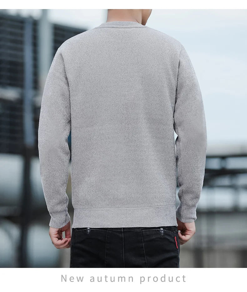 Autumn Winter Fashion Sweater Men's Round Neck Pullovers Fleece Thick Warm Jumpers Pattern Patchworked Men's Clothes