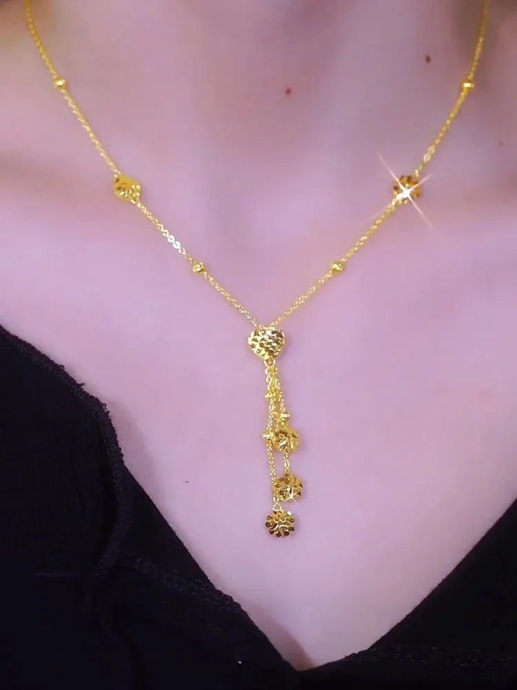 Fashion 18 K Gold Color Heartlove Shape Pendant Necklace for Women Bride Clavicle Chain Birthday Wedding Jewelry Gifts Not Fade