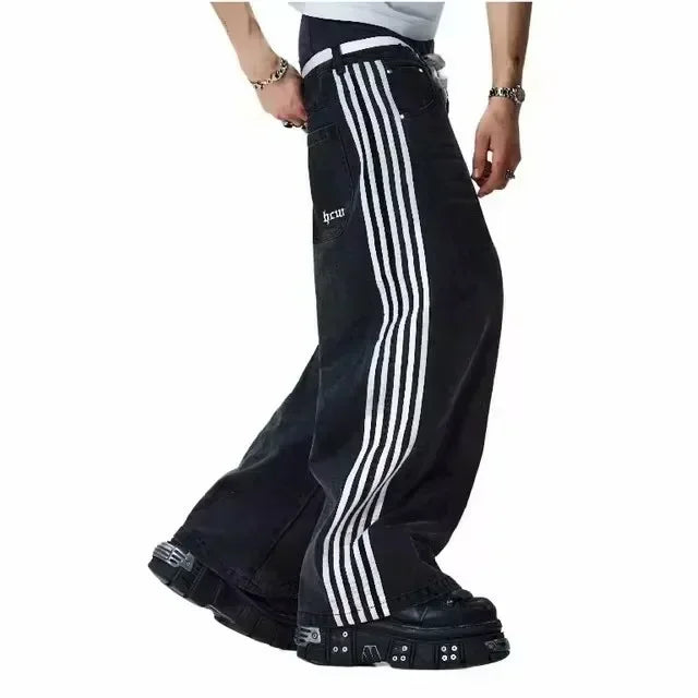Gothic Vintage Jeans Y2K Clothes Men Women Harajuku Pocket Embroidery Retro Blue Baggy Jeans High Waist Slim Flared Trousers