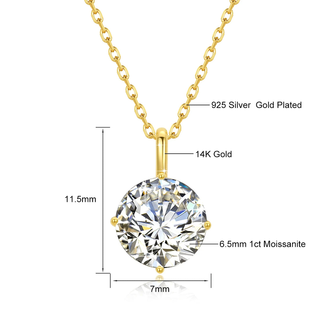 Hot Sale 100% Real 14k AU585 Gold Pendant D Color Moissanite Necklace For Women 0.5ct/1ct/2ct/3ct Luxury Engagement Jewelry