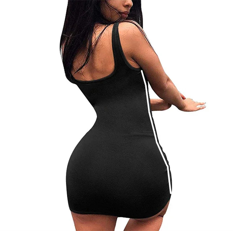 Summer ladies casual bodycon dresses ladies spaghetti strap sleeveless sexy stretch slim dress sexy hip wrap slip dress