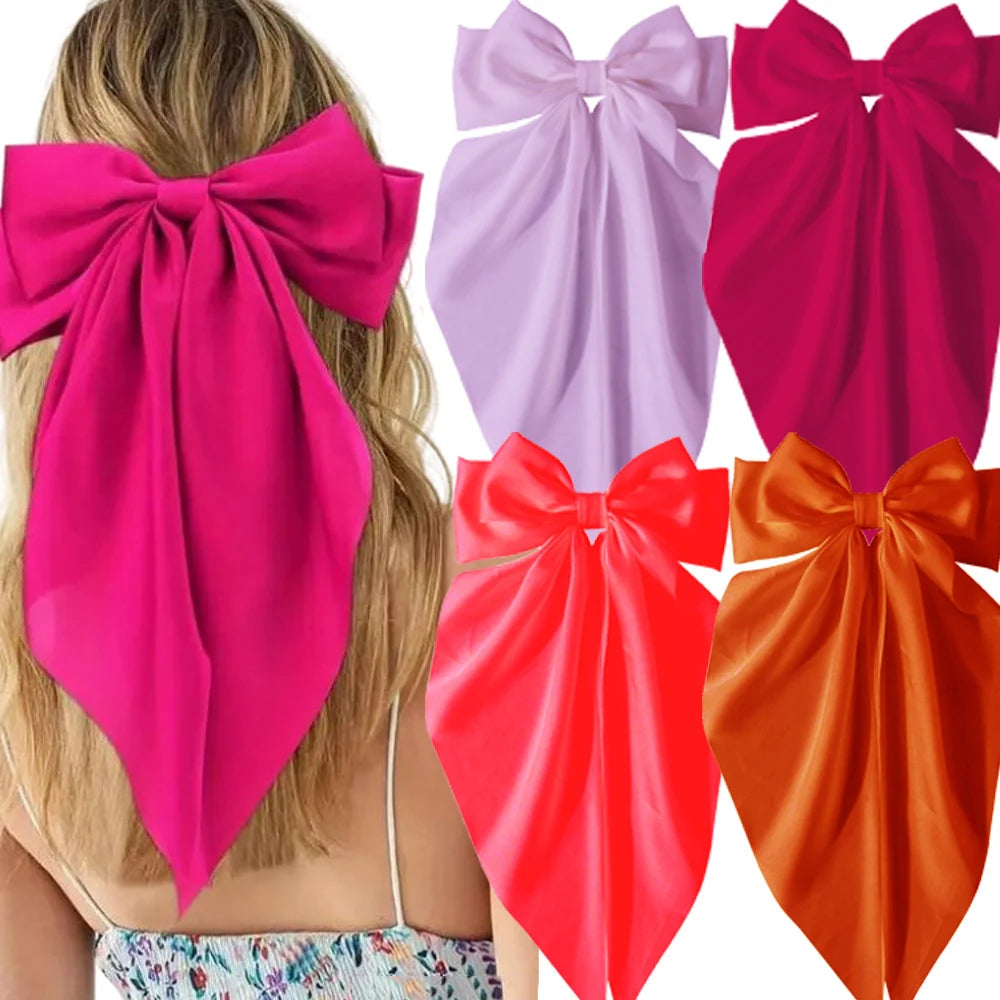 2/3/4/6/12pcs/set Silky Satin Oversized Bowknot Ribbon Hair Clip For Women Barrettes Metal Clips Aesthetic Hair Accessories
