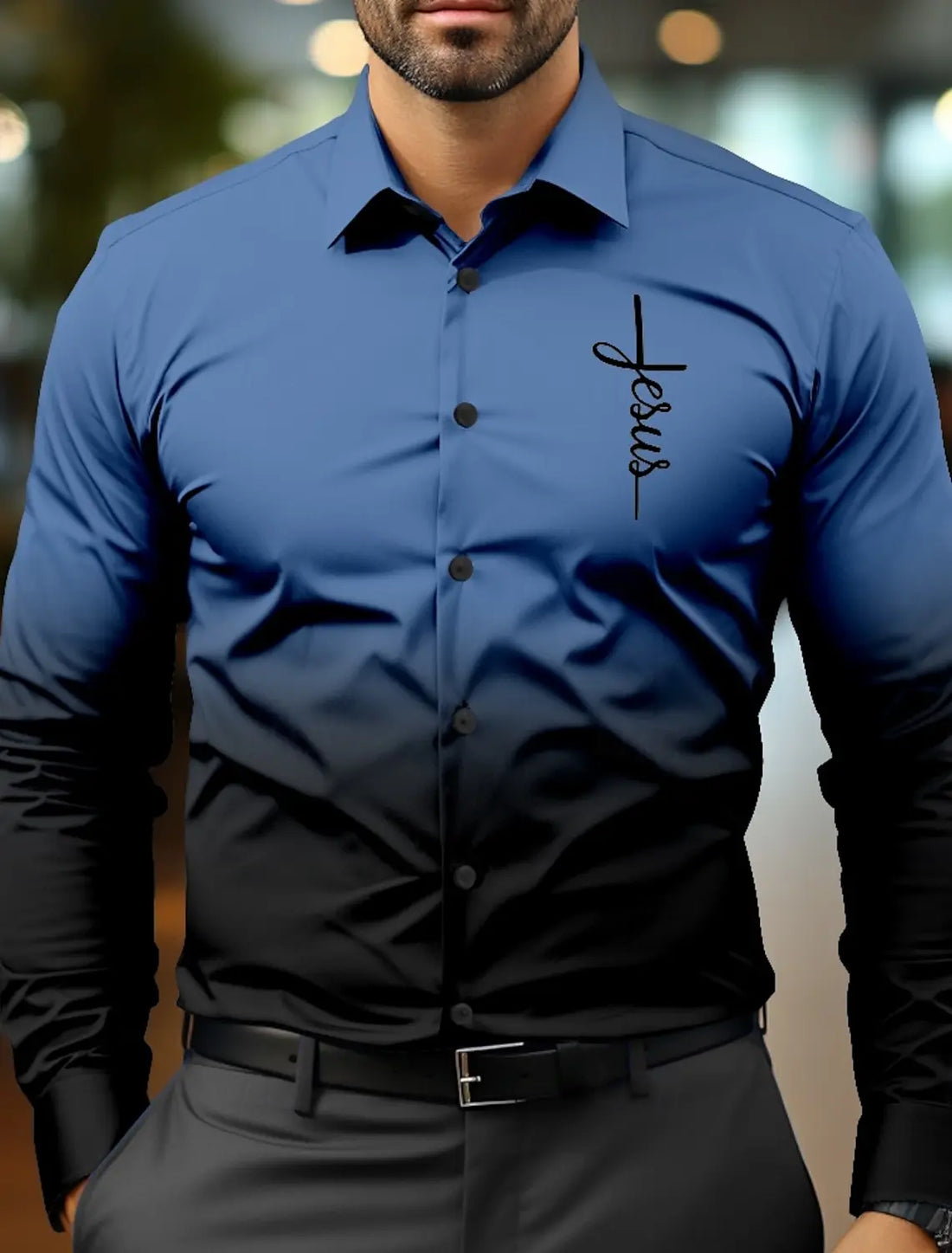 Jesus Business Casual Men's Formal Shirt Button Shirt Long Sleeve Business Daily Autumn Spring Summer 3D Shirt Collar Button