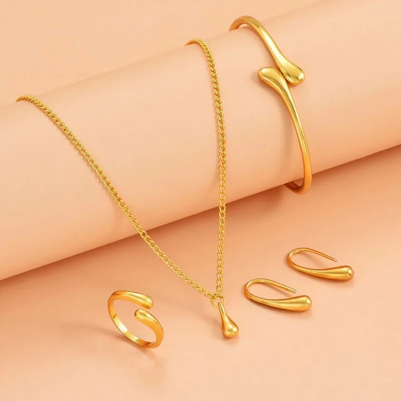 Charm 925 Sterling Silver Water Droplet Jewelry Set For Women Elegant Four-piece Earrings Ring Bracelet Set Personalized Jewelry