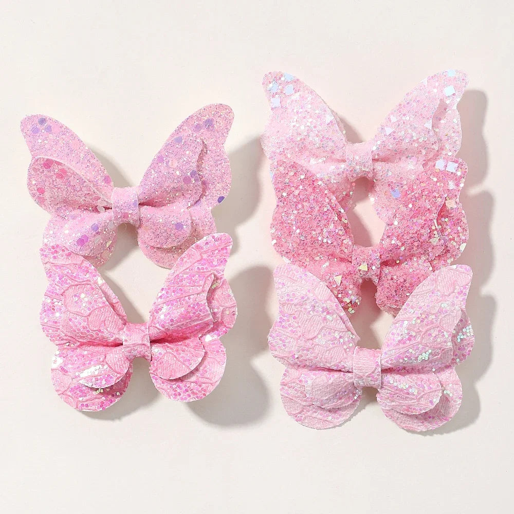 2/4/5Pcs Women Girl Glitter Butterfly Hair Clip for Children Sequins Bow Hairpins Cute Headwear Trendy Hairgrip Hair Accessories