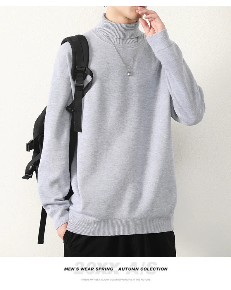 Mens Winter Sweater Thick Warm Knitwear Man Classic Solid Bottom Shirts Men's Pullover White Beige Korean Fleeced Clothes