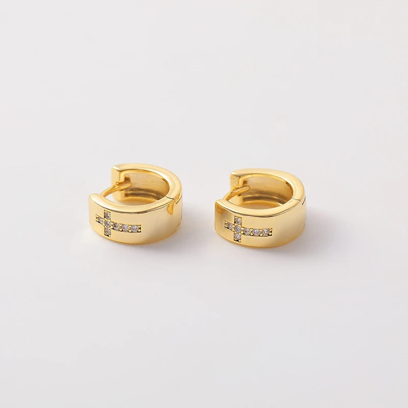 2024 New Rhinestones Cross Earrings for Men Personality Hip-Hop Pair Stainless Steel Stud Earrings Male Women's Party Jewelry