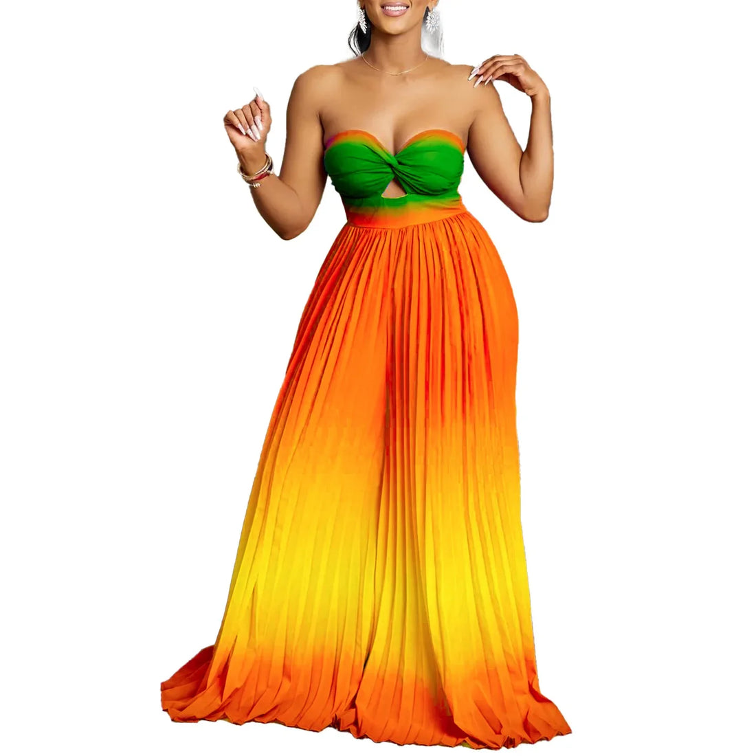 One Piece Women Jumpsuits Strapless Tie Dye Sleeveless Sexy Sling Wide Leg Long Pants Slim Pleated Overalls Backless Rompers