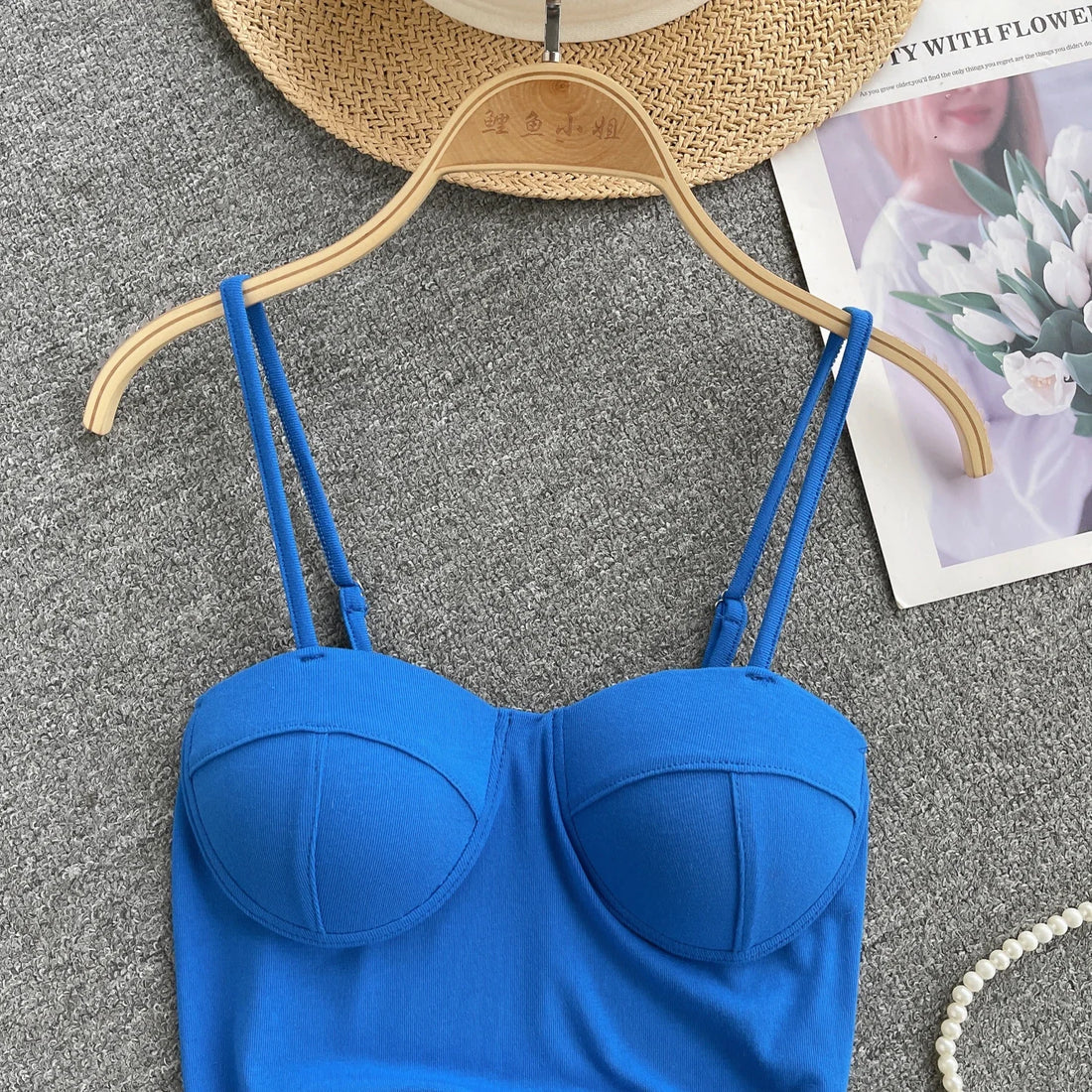 New Summer Hotsweet Strap Mini Tops Slim Fit Backless Basics Outerwear Fashion Hot Girl New IN Korean Style Streetwear Crop Tank